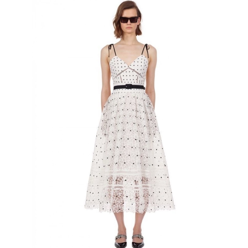 Self Portrait Hibiscus Floral Guipure Midi Dress Sz. 0